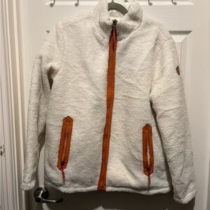 Cream Fleece Jacket with Orange Details